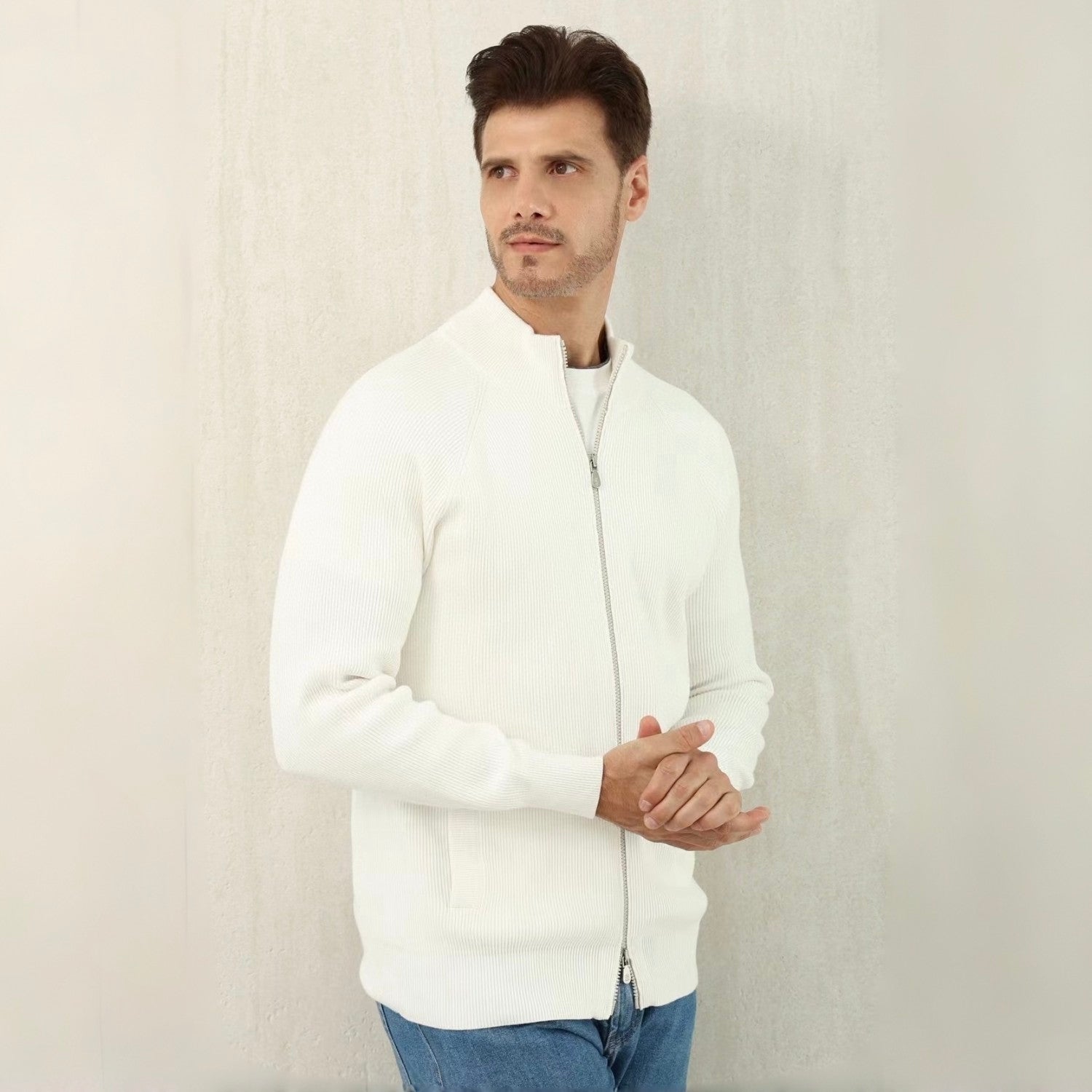 Brunello Cucinelli Men's Fall/Winter Fashion Casual Solid Color High Neck Double Zip Knit Cardigan #79221