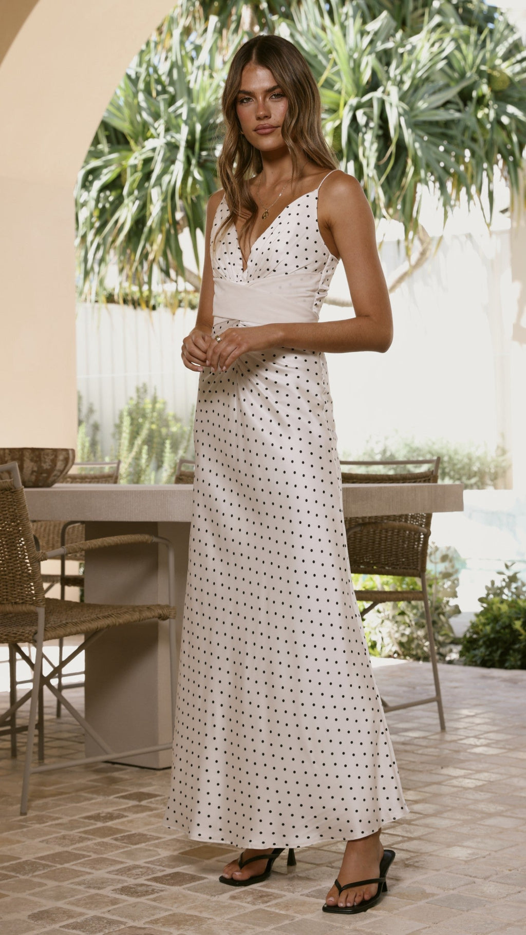 Zada Bow Maxi Dress - Cream/Black Polka Dot