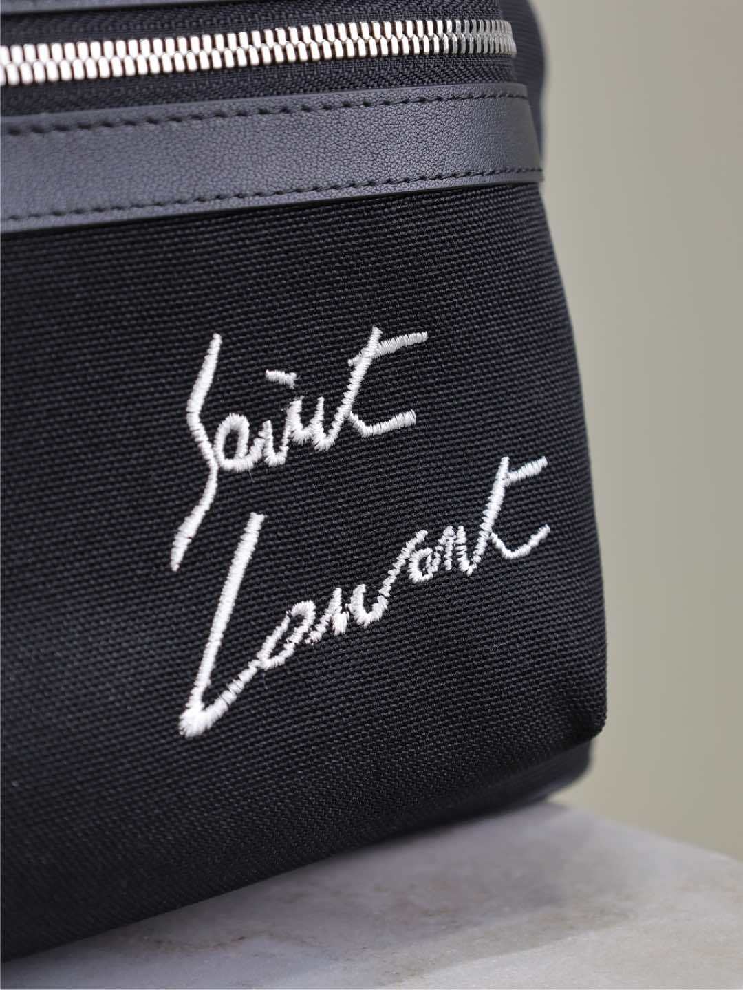 CITY Saint Laurent Embroidered Letter Fabric Leather Panel Backpack Schoolbag Bag Bags #76462