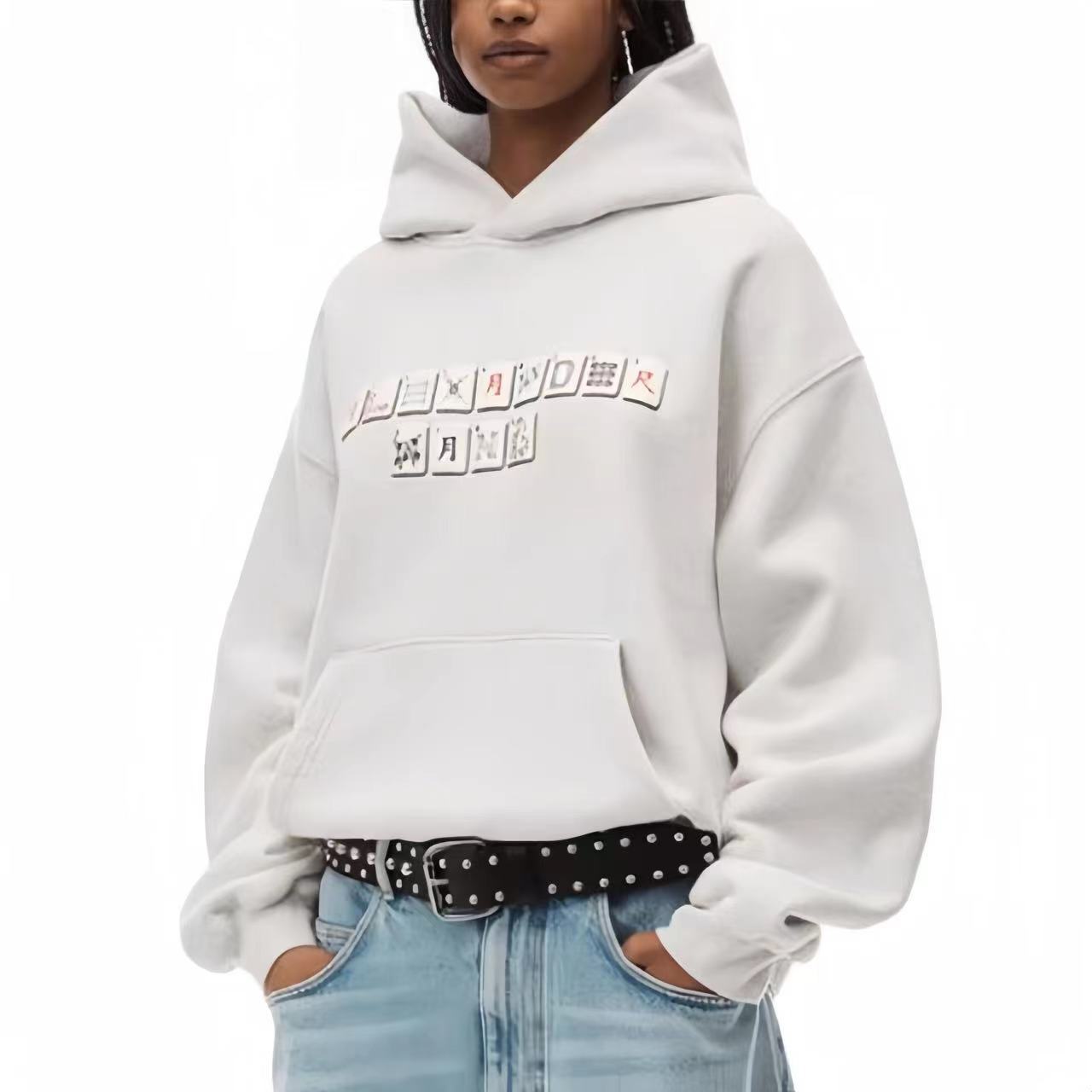 Alexander wang Men's Women's Spring And Autumn Solid Color Mahjong Pattern Long Sleeve Loose Hooded Sweatshirt Ngvp #7634