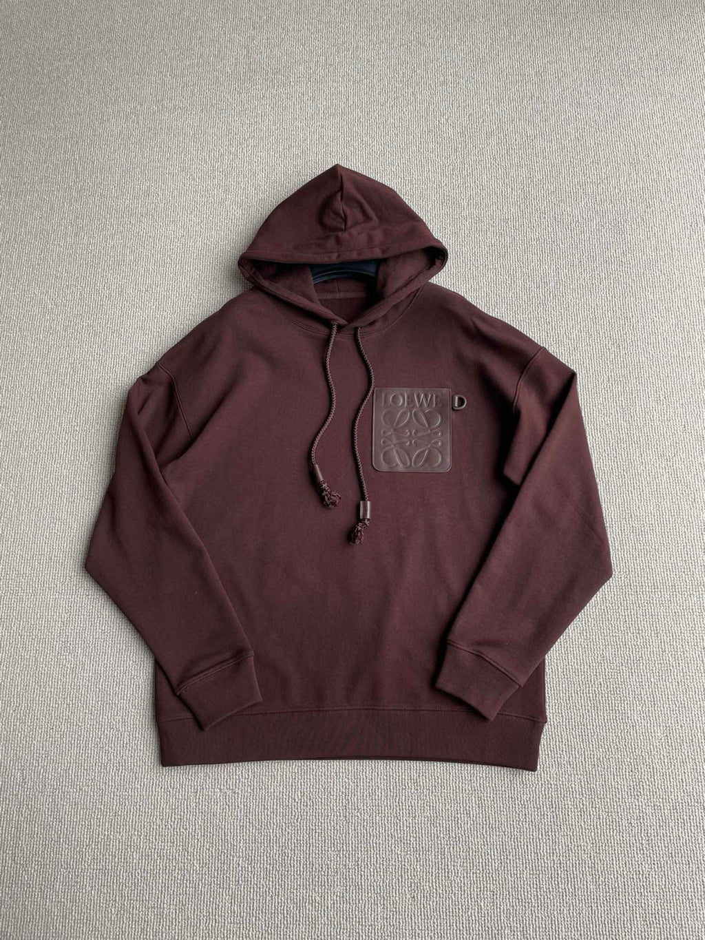 Loewe Men's Spring & Autumn Solid Color Logo Leather Label Drawstring Hooded Sweatshirt Pullover #98912