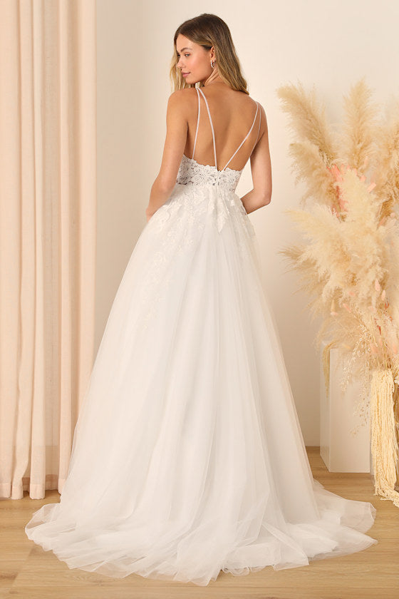 Height of Love White Embroidered Beaded Backless A-Line Gown