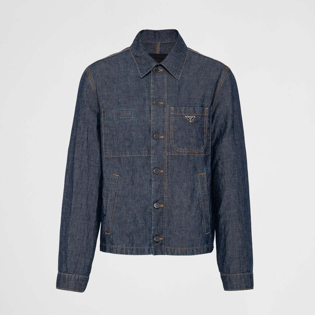 Prada Men's Spring Autumn Triangle Label Logo Solid Colour Single Breasted Long Sleeve Denim Jacket #76865