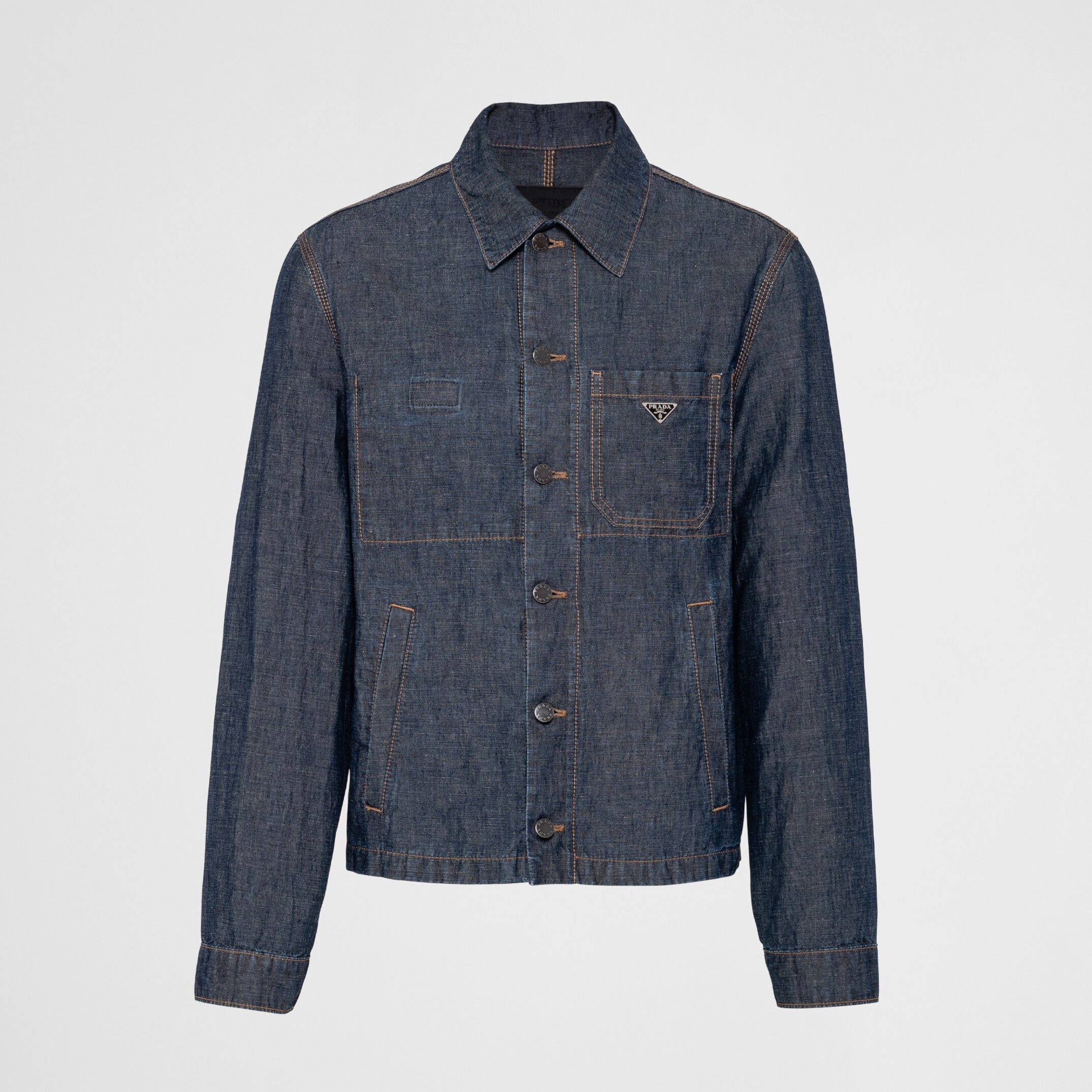 Prada Men's Spring Autumn Triangle Label Logo Solid Colour Single Breasted Long Sleeve Denim Jacket #76865
