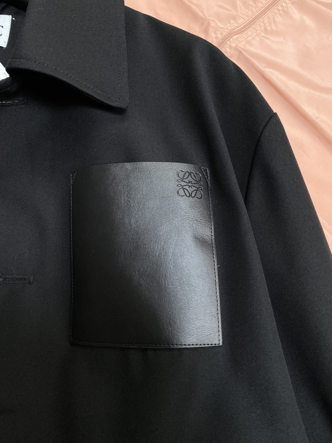 Men's Fall/Winter Logo Embossed Patch Pocket Wool Single Breasted Loose Long Sleeve Jacket #73439
