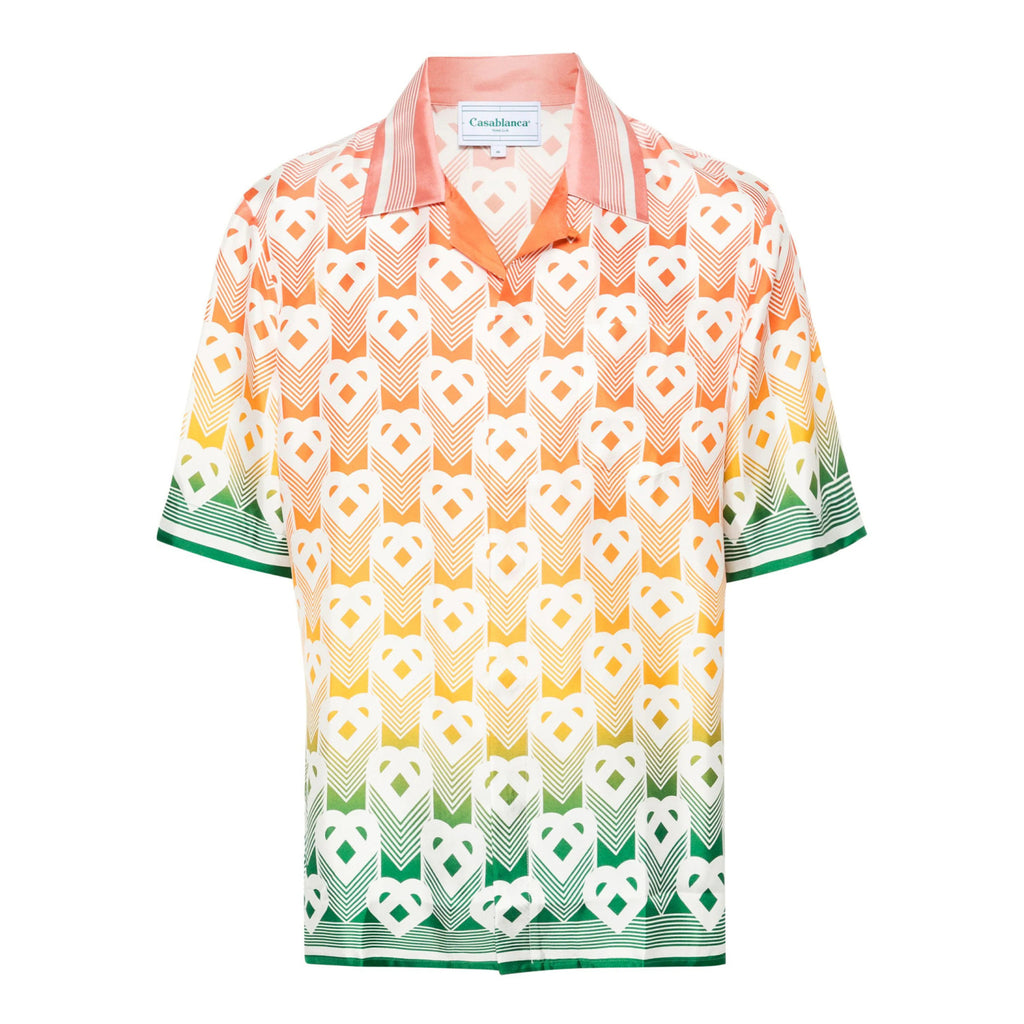 Casablanca Men's Summer Gradient Heart Printed Silk Short Sleeve Shirt Casual Elastic Lace-Up Shorts Ngvp  #8677