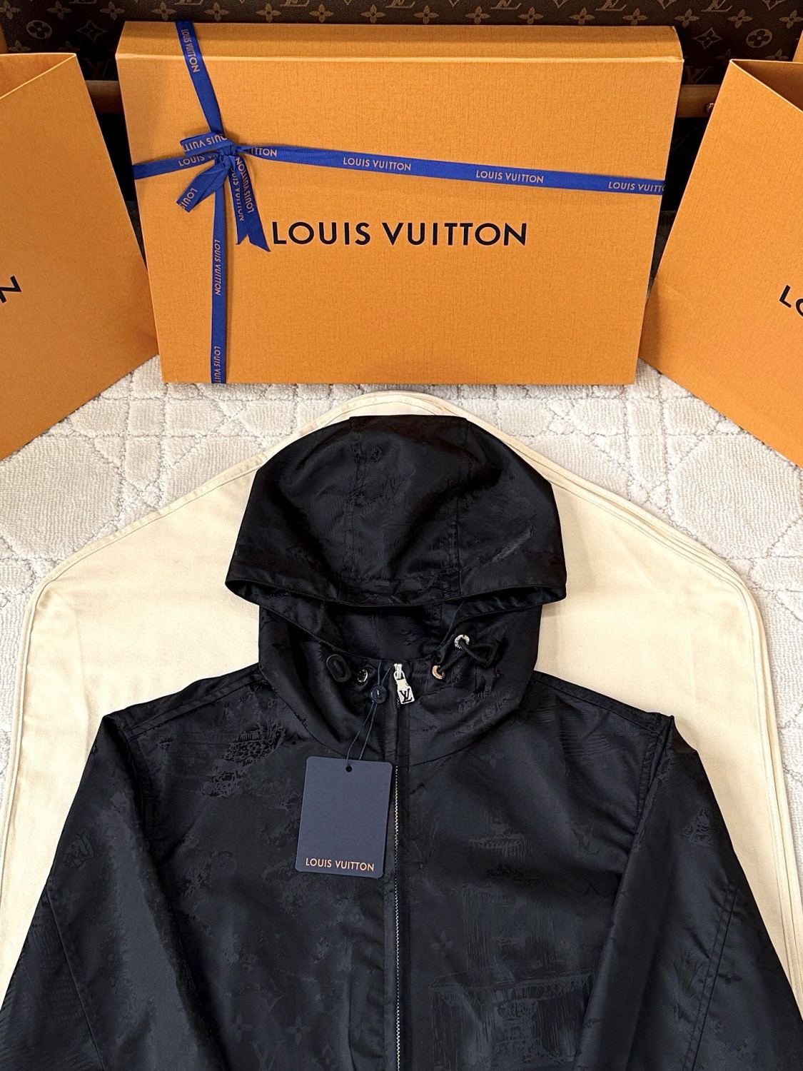 Louis Vuitton Men's Spring and Autumn Solid Color Logo Pattern Full Print Zipper Hooded Long Sleeve Jacket #76377