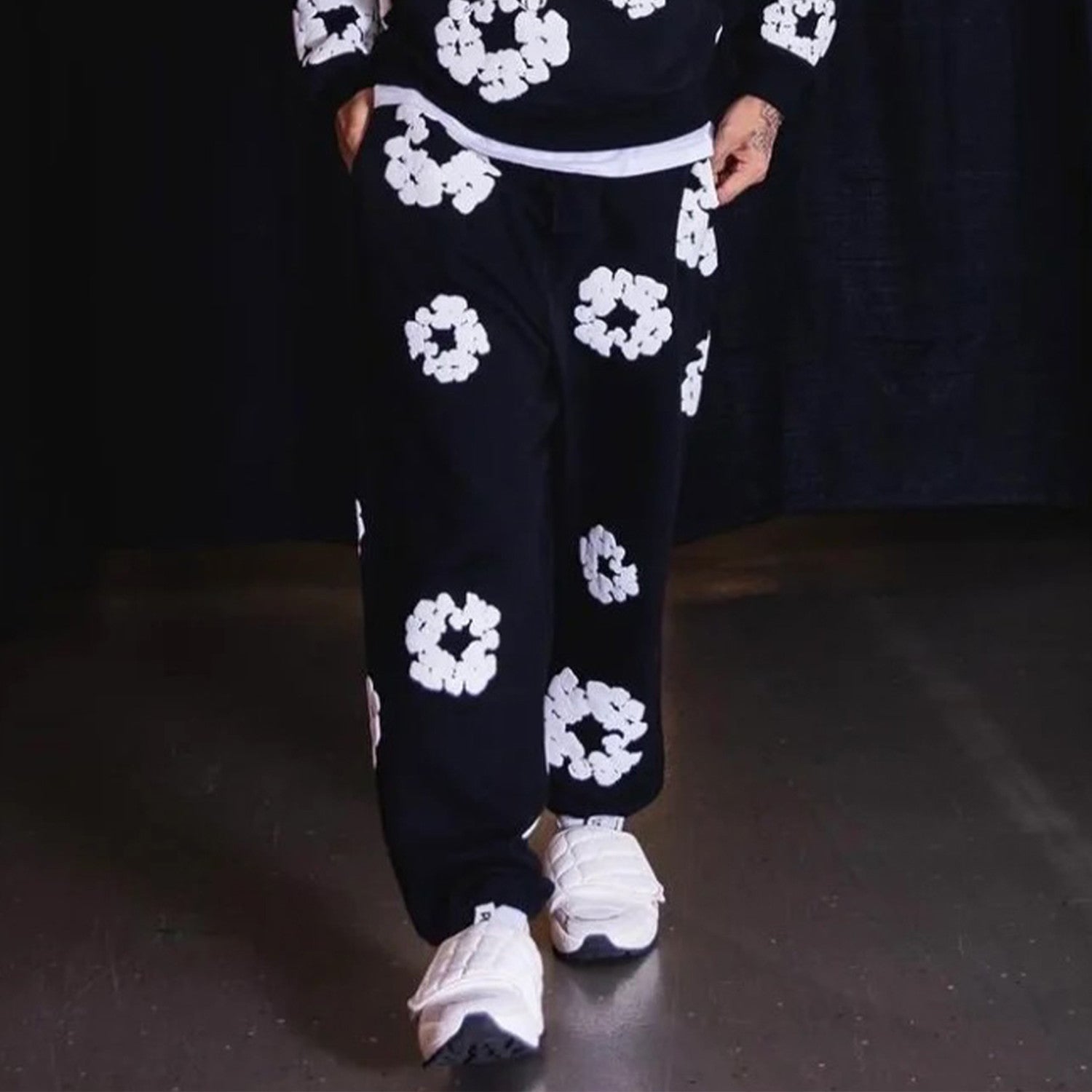 Denim Tears Men's And Women's Spring And Autumn Fashion Trends High Street Kapok Flower Casual Cotton Ribbed Loose Pants Ngvp #8877