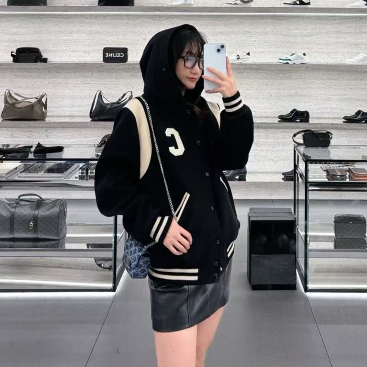 Celine Men's Spring And Autumn Colour Blocking Casual Single-breasted Jacket Logo Wool Blend Hooded Baseball Coat Jacket #71844