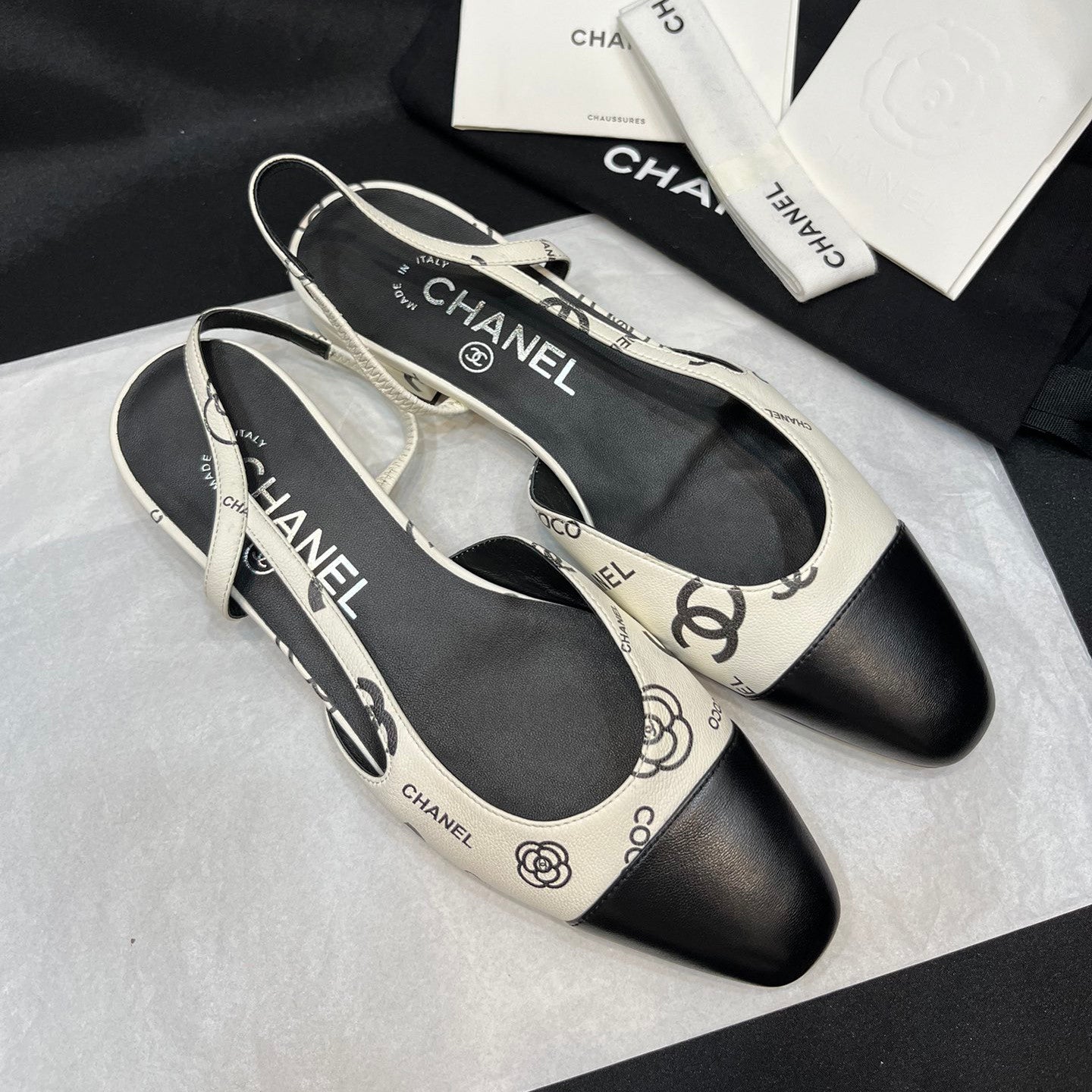 Chanel Women's Spring Summer Solid Colour Leather Round Toe Ballet Sandal Shoes #77255