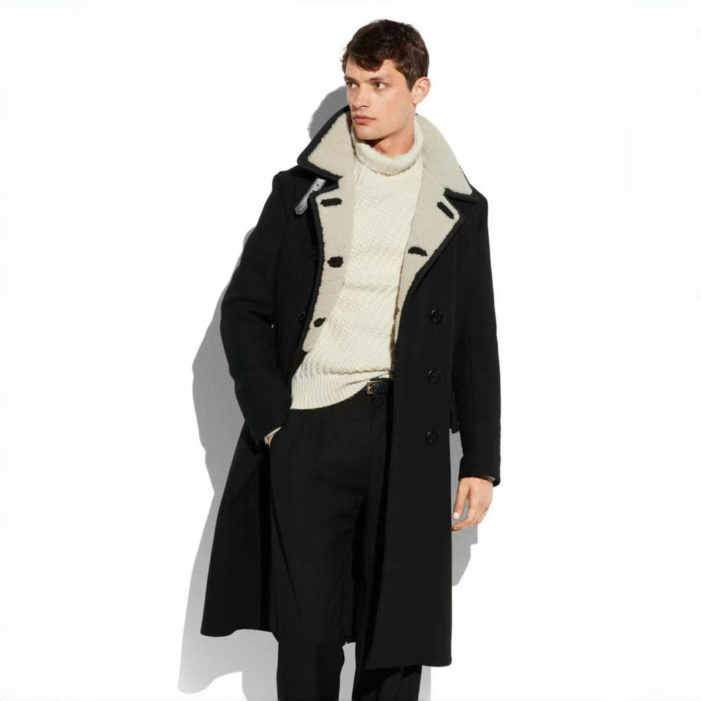 Tom Ford Men's Autumn And Winter Handmade Wool Collar Coat Fashion Trend Double-breasted Long Coat Warm Casual Temperament  #81252