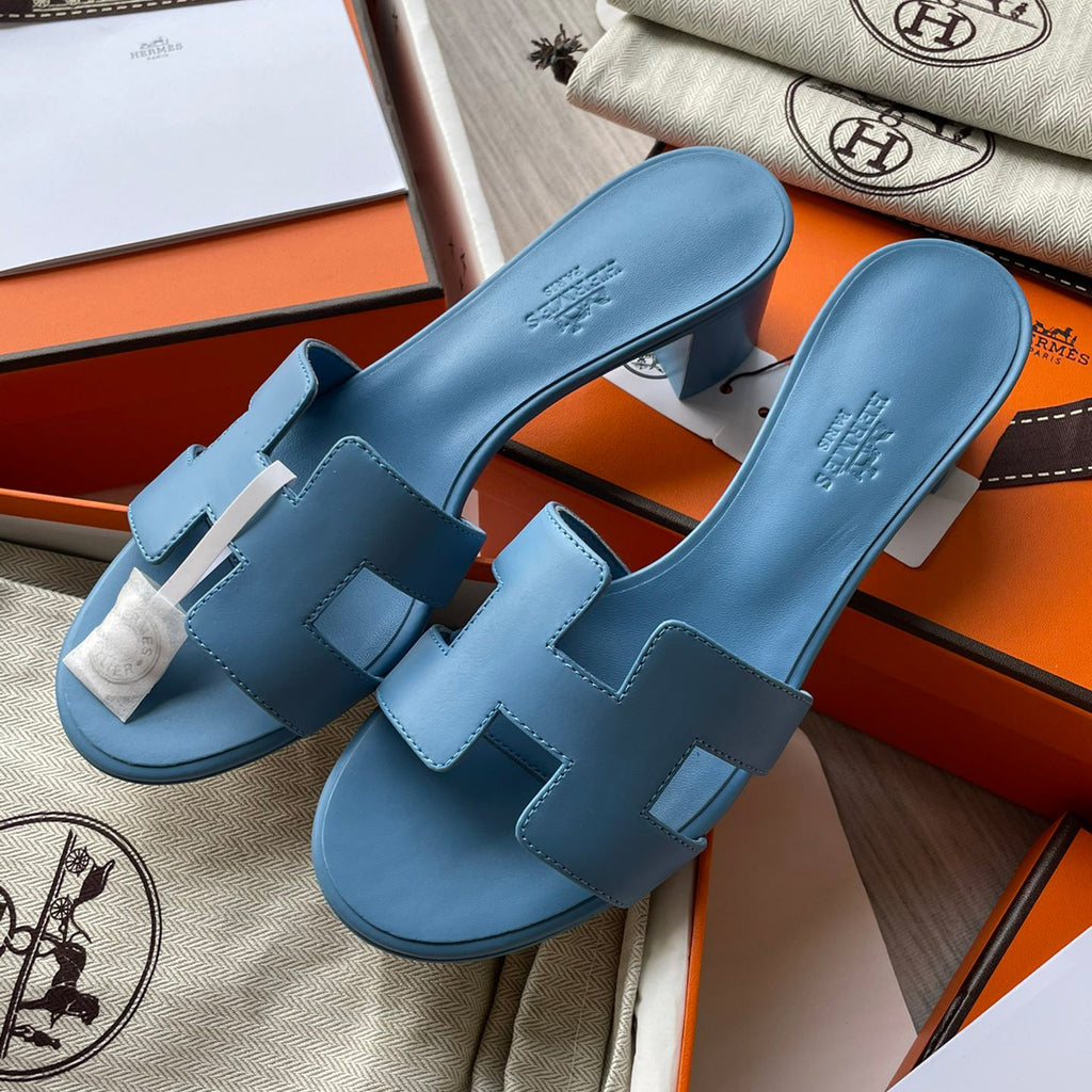 Hermes Oran Sandal Women's Summer Fashion Casual Solid Color Leather Slip On Sandals  Mid Heel And Flat Shoes #78338