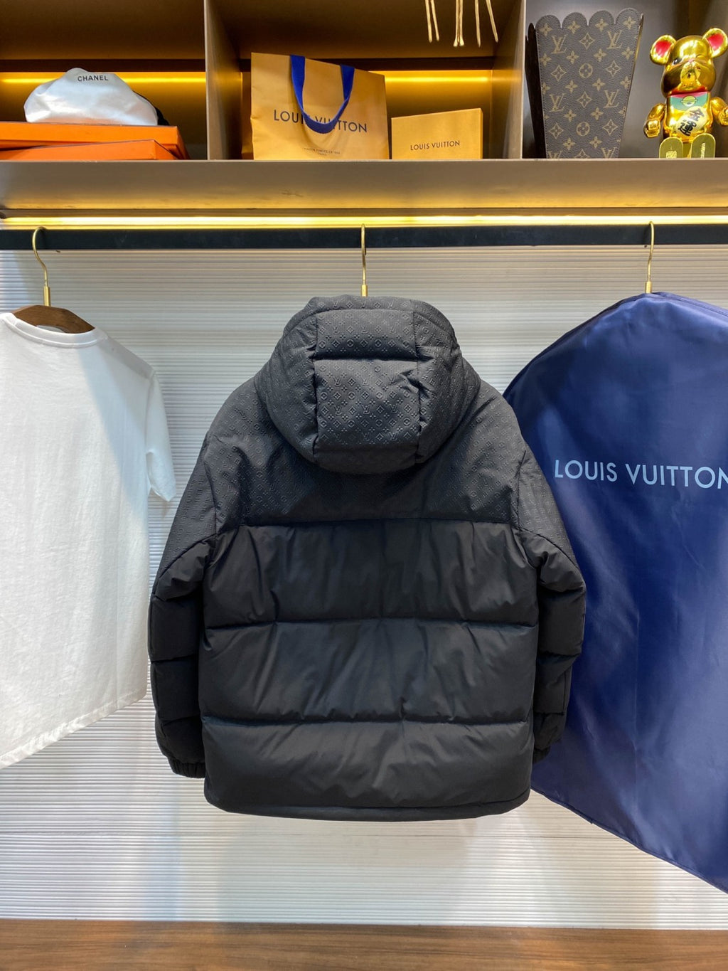 Louis Vuitton Men's Autumn and Winter Solid Color Logo Embossed Hooded Zipper Long Sleeve Warm Puffer Down Jacket #74945