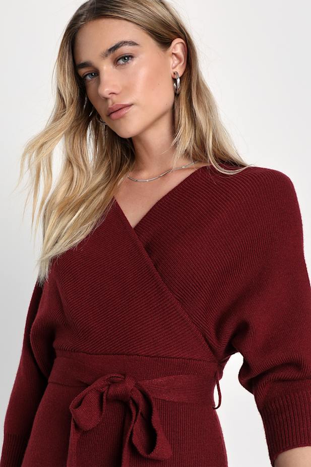 Fall into Fashion Burgundy Dolman Sleeve Sweater Midi Dress