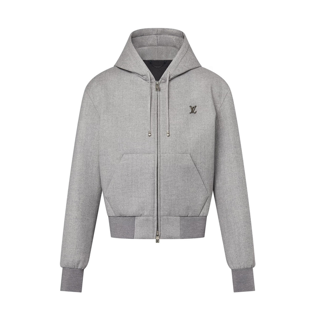 Louis Vuitton Men's Spring and Autumn Solid Color Wool Fabric Hooded Zipper Long Sleeve Jacket #76269