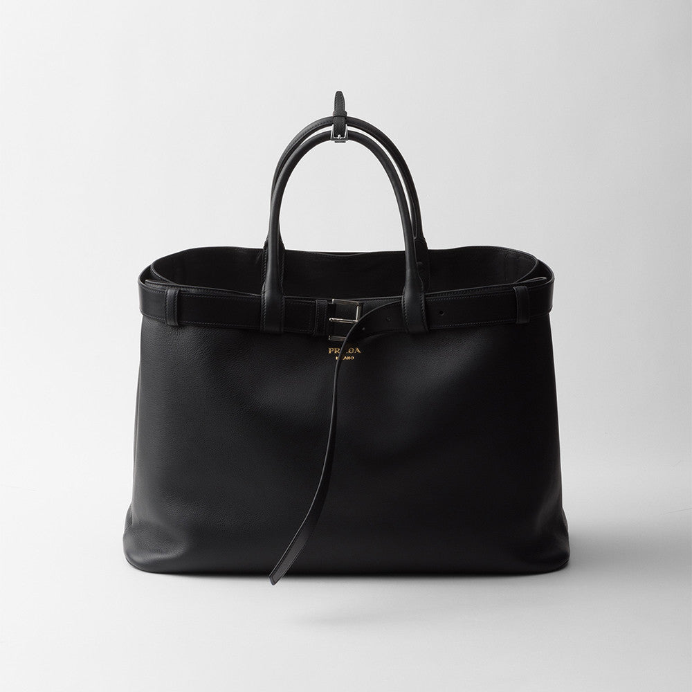 PRADA Black Prada Buckle Leather Bag With Belt #334235