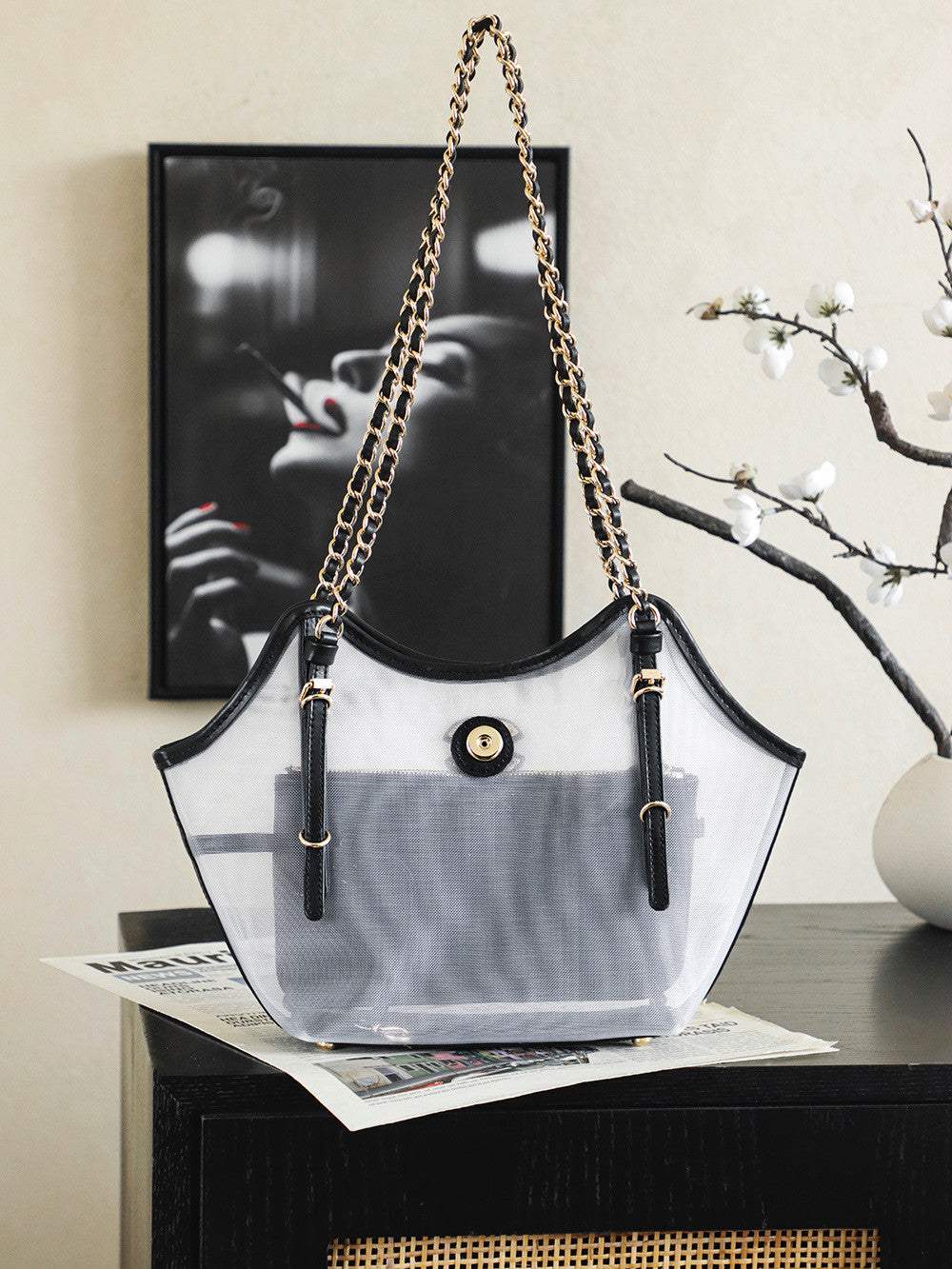 Chanel Coco Beach 2026 Collection Small Shopping Bag Transparent Mesh Beach Resort Tote With Chain Straps Bags #196928