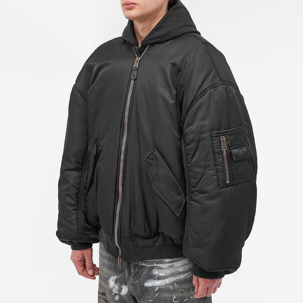 Balenciaga Men's Spring And Autumn Black Patchwork Hooded Pilot Loose Long Sleeve Cotton Jacket Ngvp #6958