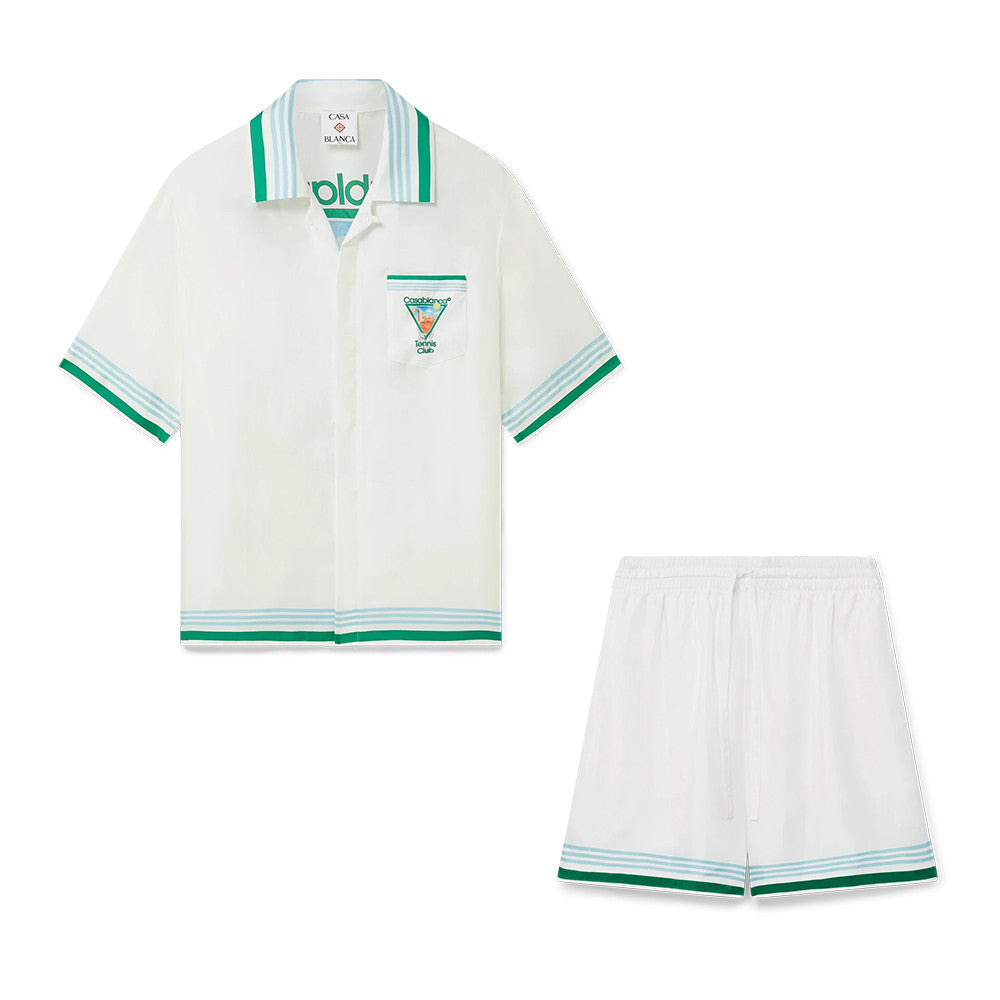 Casablanca Metaphysical Tennis Icon Short Sleeve Silk Shirt Shorts #337184