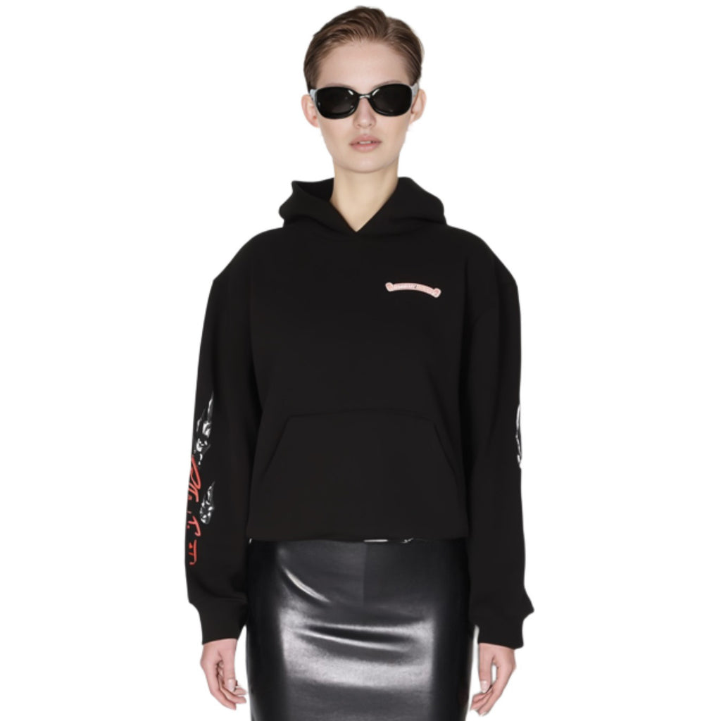 Chrome Hearts Men's Spring and Autumn Black Logo Printed Long Sleeve Hooded Sweatshirt Pullover #72484