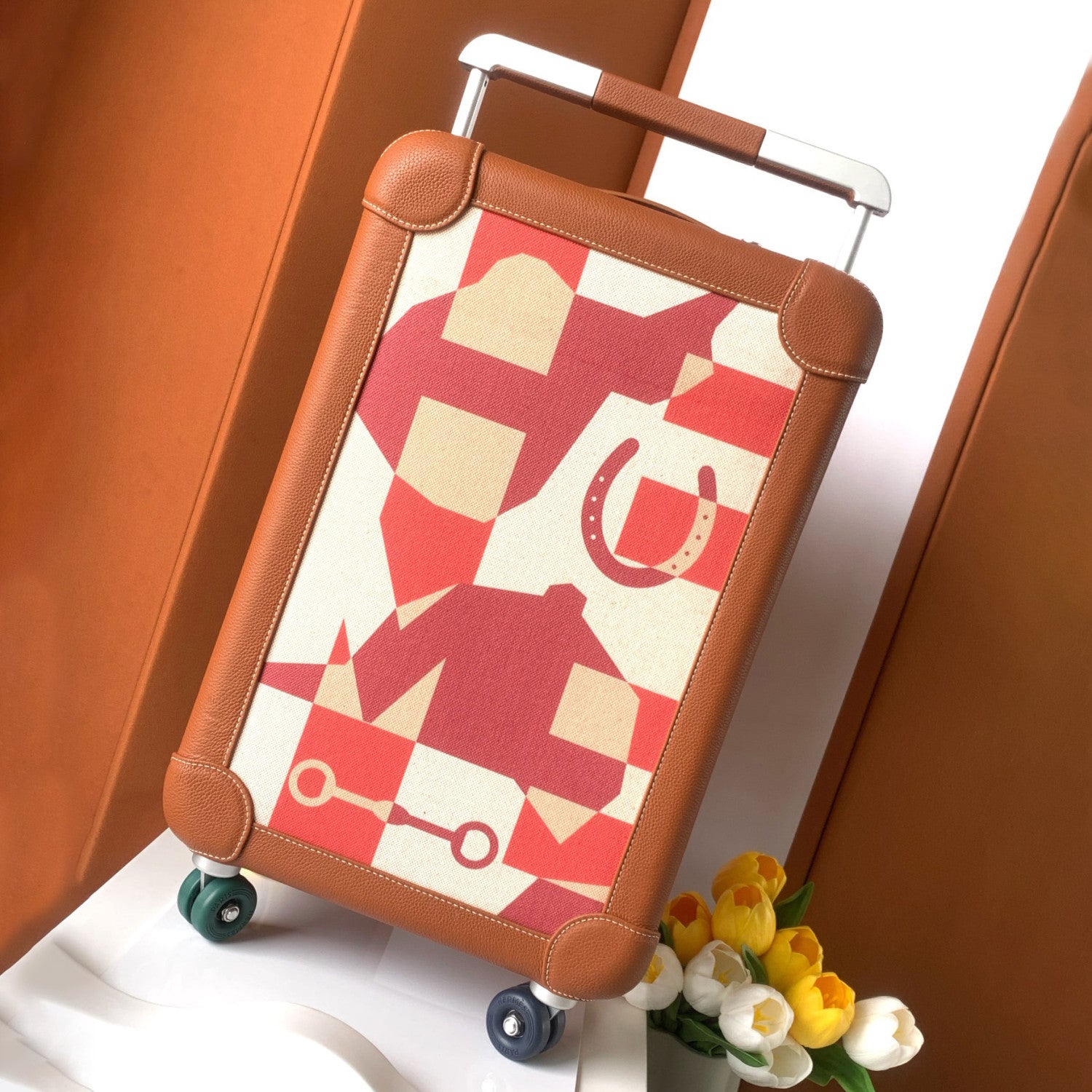 Hermes R.M.S Classic Fashion Pattern Printed Pull-along Canvas Cowhide Leather Luggage Bags #78183