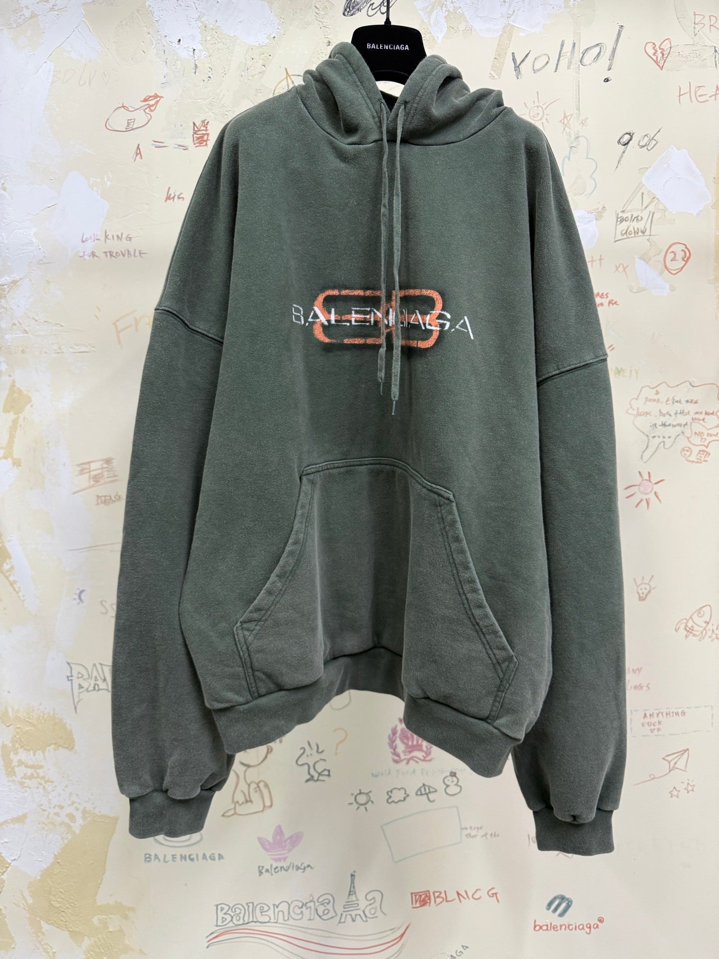 Balenciaga Men's BB Icon Stencil Hoodie Large Fit in Faded Black #333576