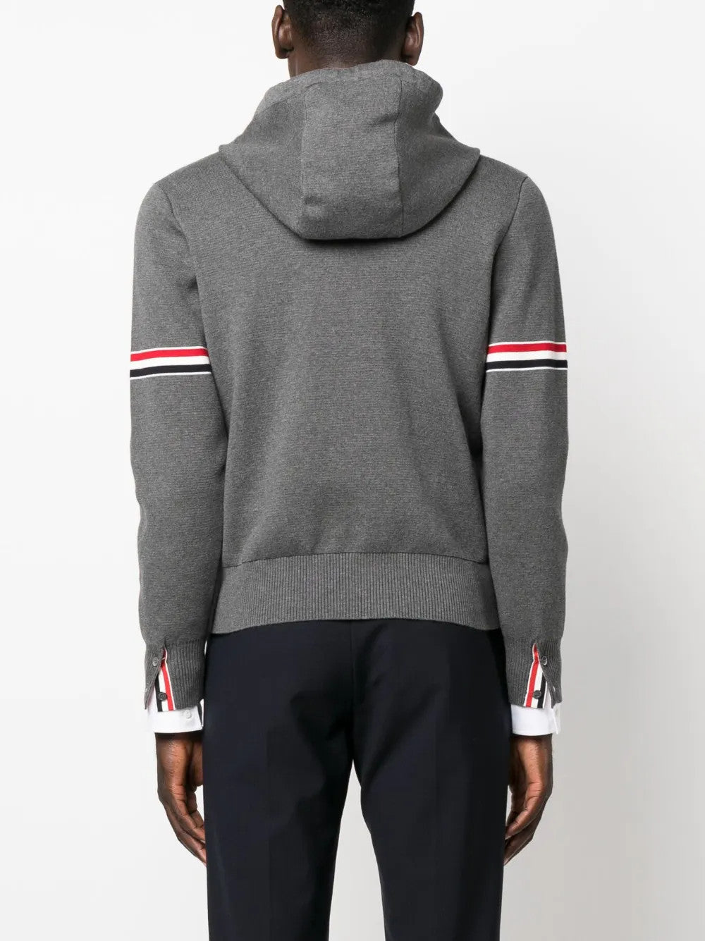Thom Browne Men's Spring & Autumn Cotton Armband Embellished Solid Color Zipper Fitted Hooded Cardigan Jacket Ngvp #1943