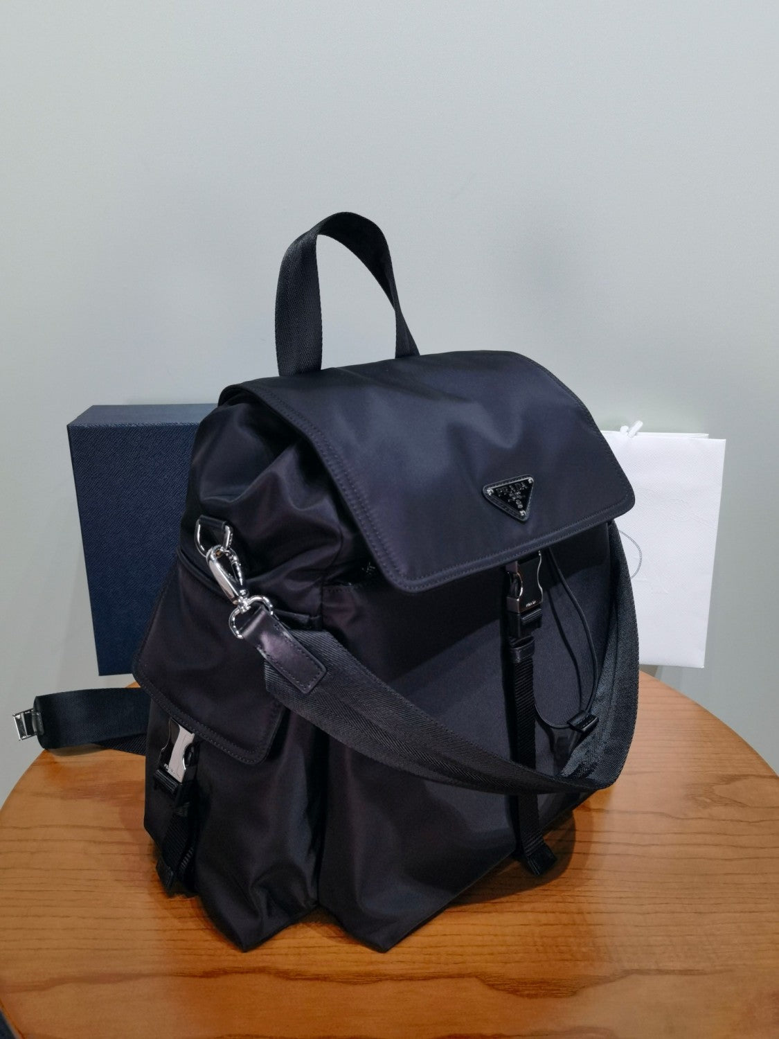 PRADA Black Prada Explore Re-nylon And Leather Backpack #378298