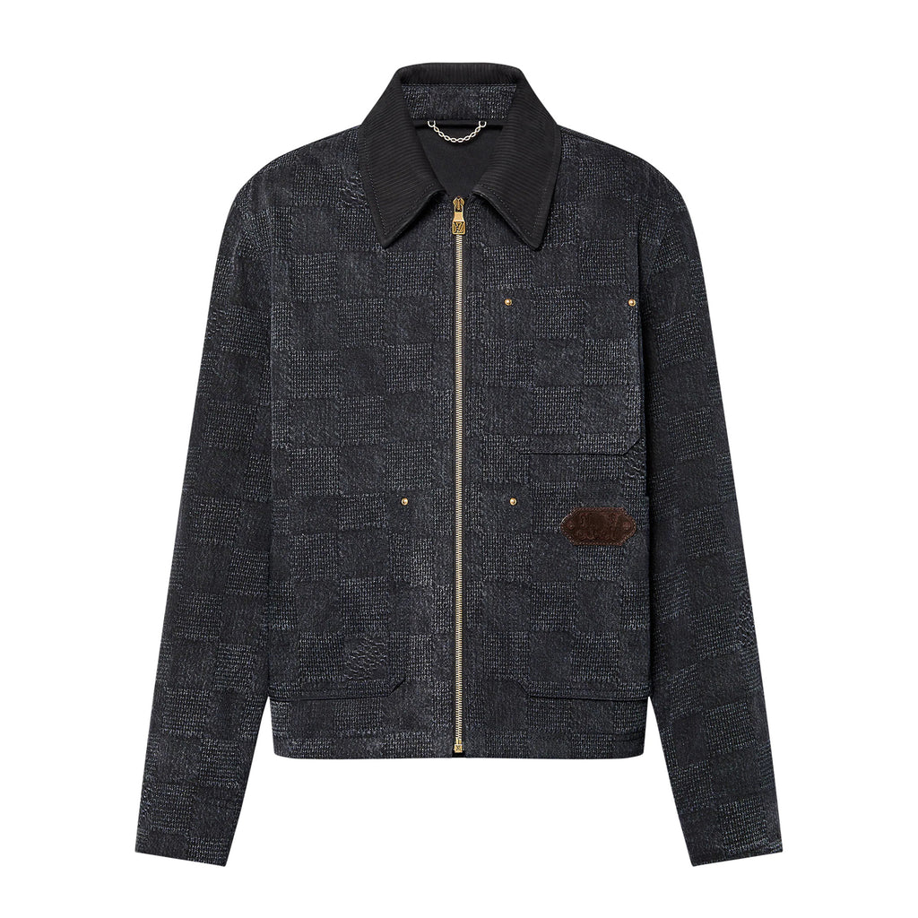Louis Vuitton Men's Spring and Fall Black Embossed Pattern Spliced Zipper Long Sleeve Jacket #74969