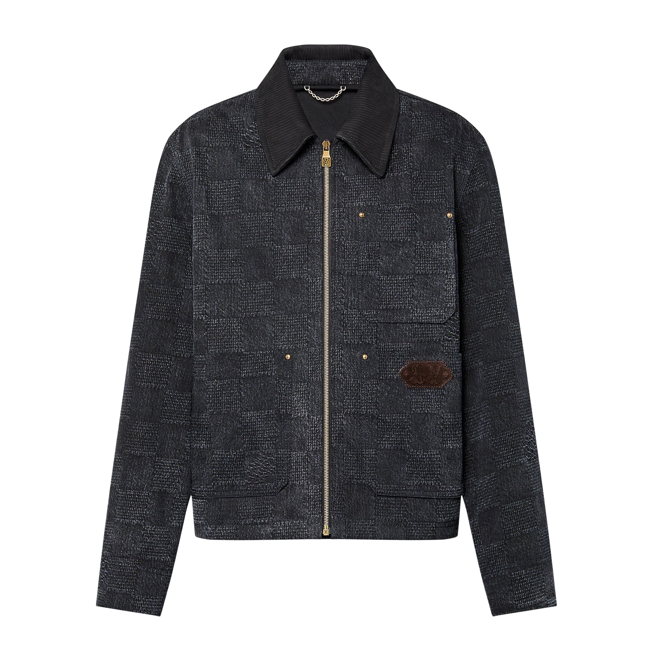 Louis Vuitton Men's Spring and Fall Black Embossed Pattern Spliced Zipper Long Sleeve Jacket #74969