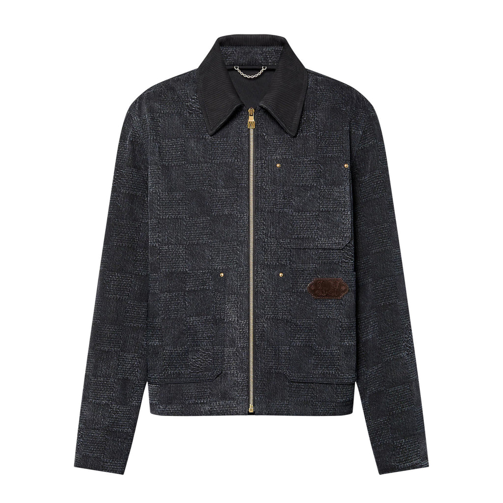 Louis Vuitton Men's Spring and Fall Black Embossed Pattern Spliced Zipper Long Sleeve Jacket #74969