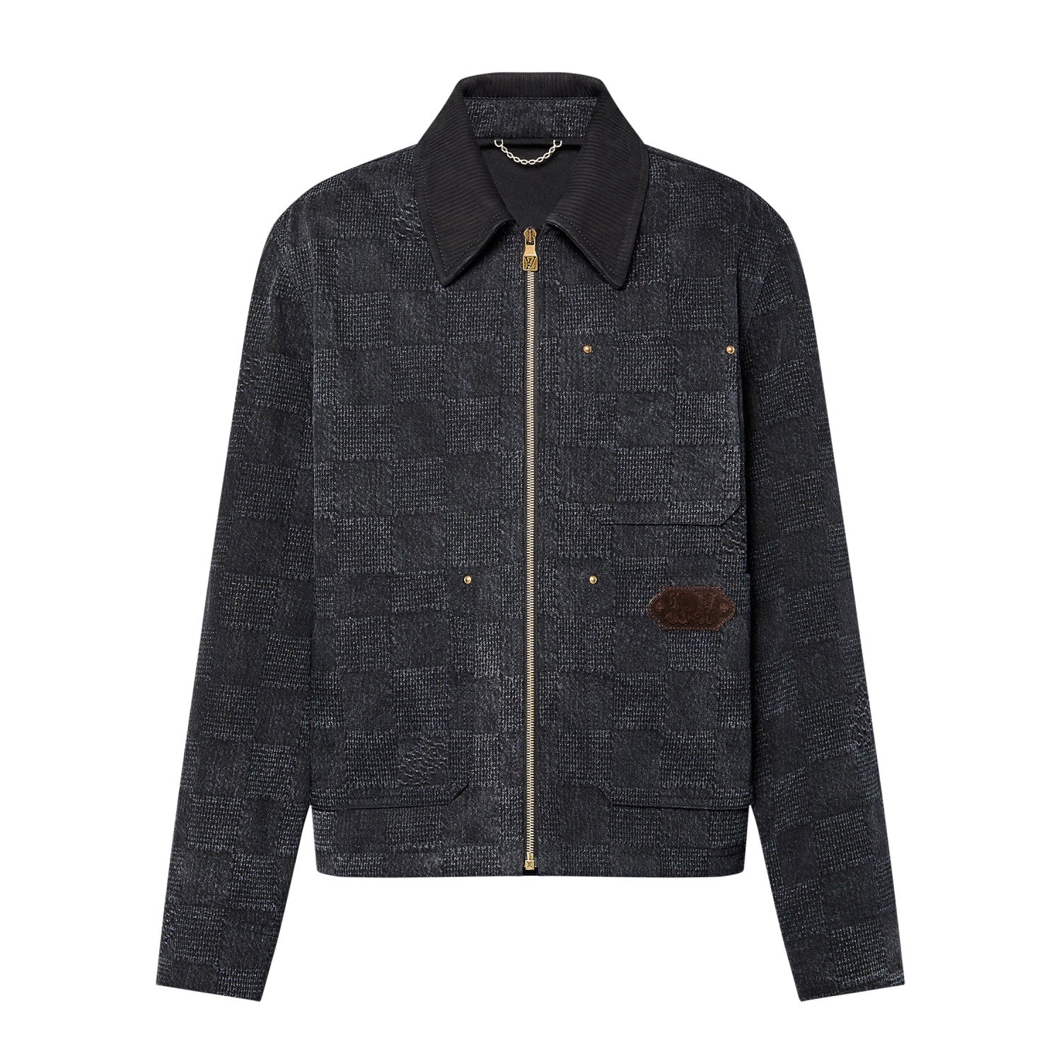 Louis Vuitton Men's Spring and Fall Black Embossed Pattern Spliced Zipper Long Sleeve Jacket #74969