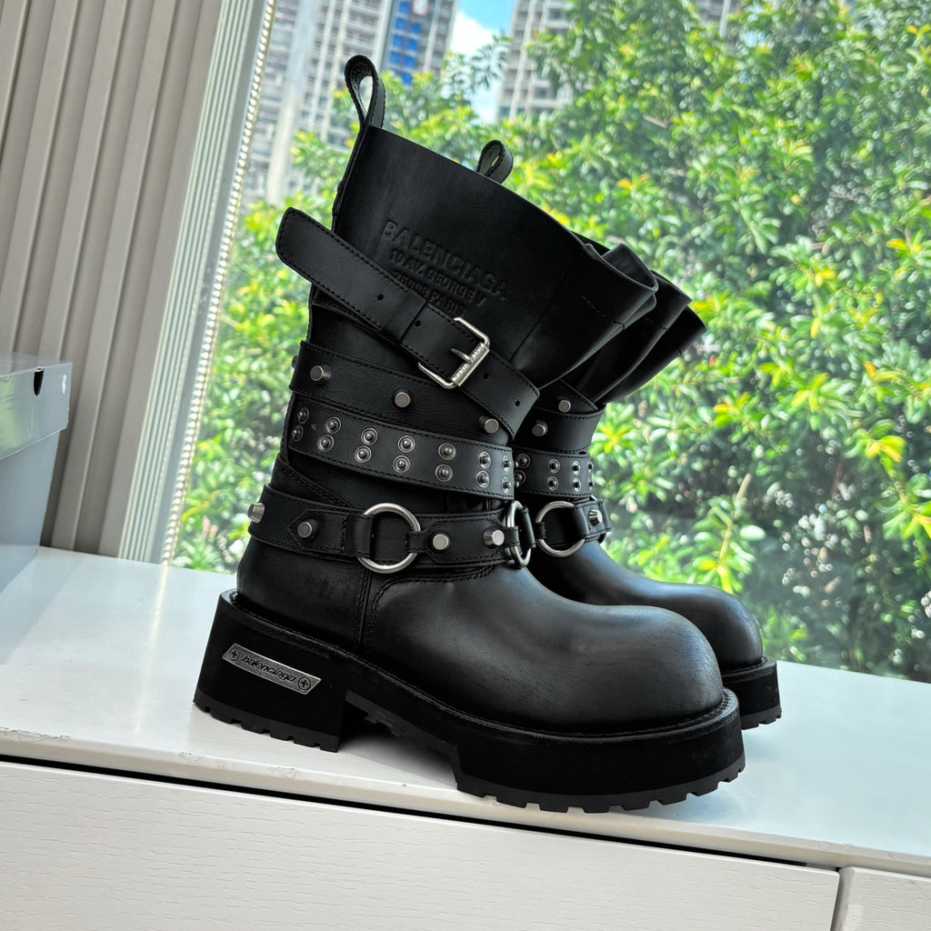 Balenciaga Men's and Women's Fall/Winter Fashion Casual Round Toe Sleeveless Thick Sole Leather Mid Calf Boots Shoes #78583