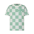 Louis Vuitton Men's Summer White Green Plaid Pattern Round Neck Cotton Short Sleeve T-Shirt #98739
