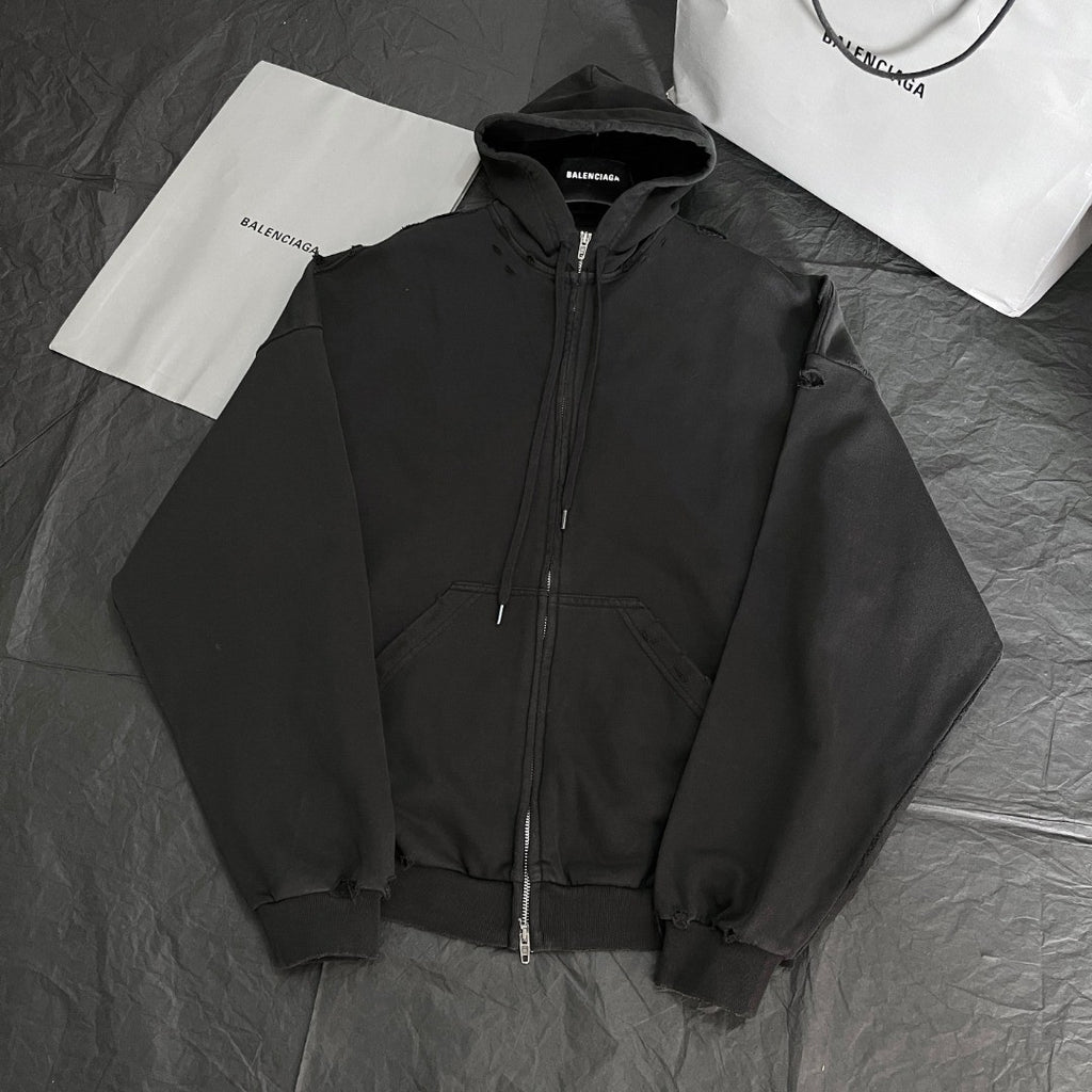 Balenciaga Men's Spring and Autumn Solid Color Alphabet Tape Print Hooded Zipper Long Sleeve Jacket #76579