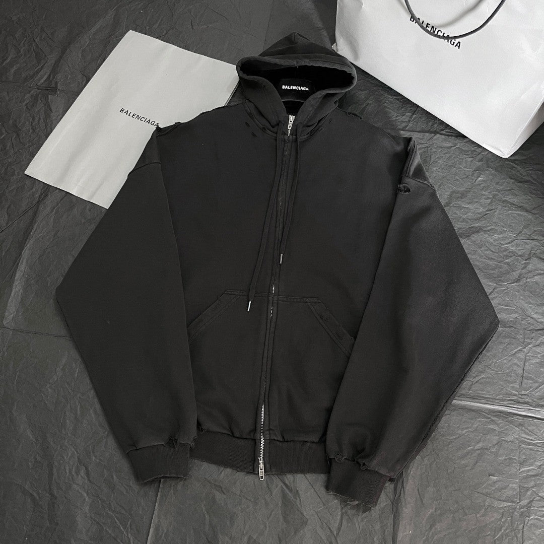 Balenciaga Men's Spring and Autumn Solid Color Alphabet Tape Print Hooded Zipper Long Sleeve Jacket #76579