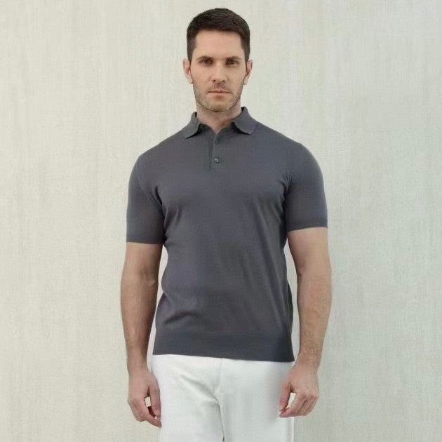 Loro Piana Men's Summer Lapel Straight Solid Color Fitted Pullover Short Sleeve Polo Shirt Ngvp #1554