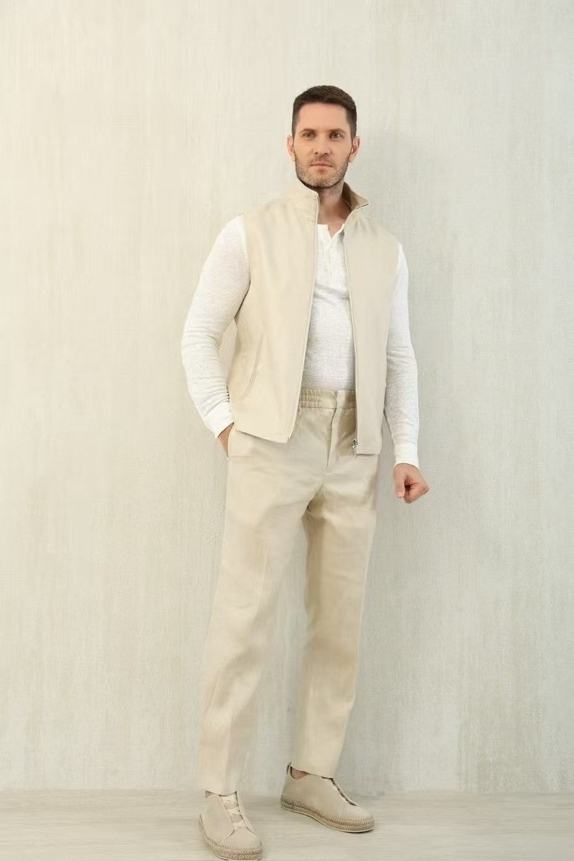 Ermenegildo Zegna Men's Spring And Autumn Solid Color Standing Collar Zipper Fit Sleeveless Vest Jacket Ngvp #1168