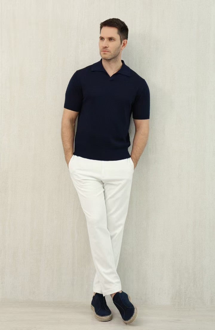Loro Piana Men's Summer Refreshing Thin Knitted Lapel Short-sleeved Top Multicoloured Fashion Comfortable Temperament T-shirt Ngvp #9956