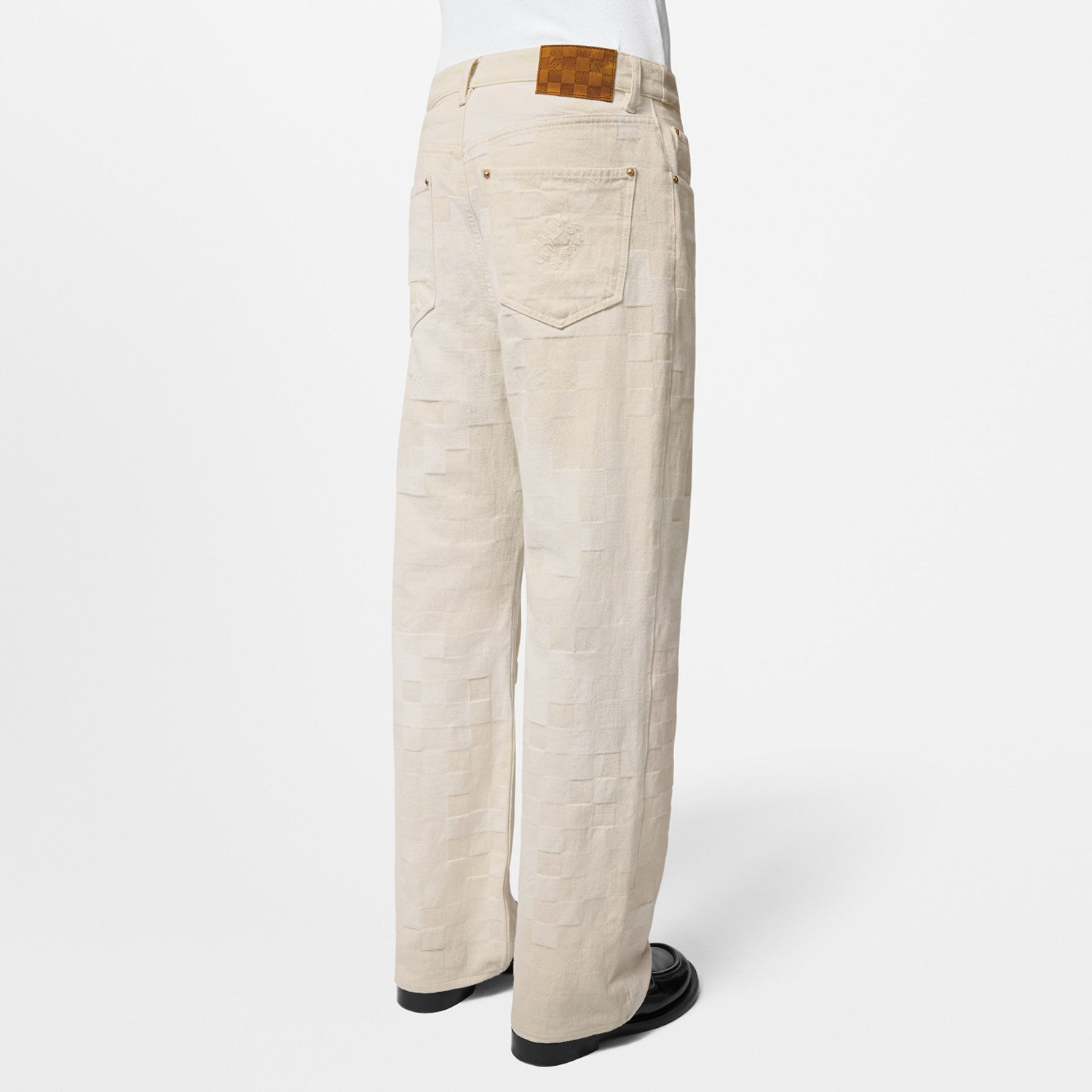 Louis Vuitton Men's Spring Summer Beige Plaid Jacquard Mid-Rise Straight Leg Jeans Pants #99881