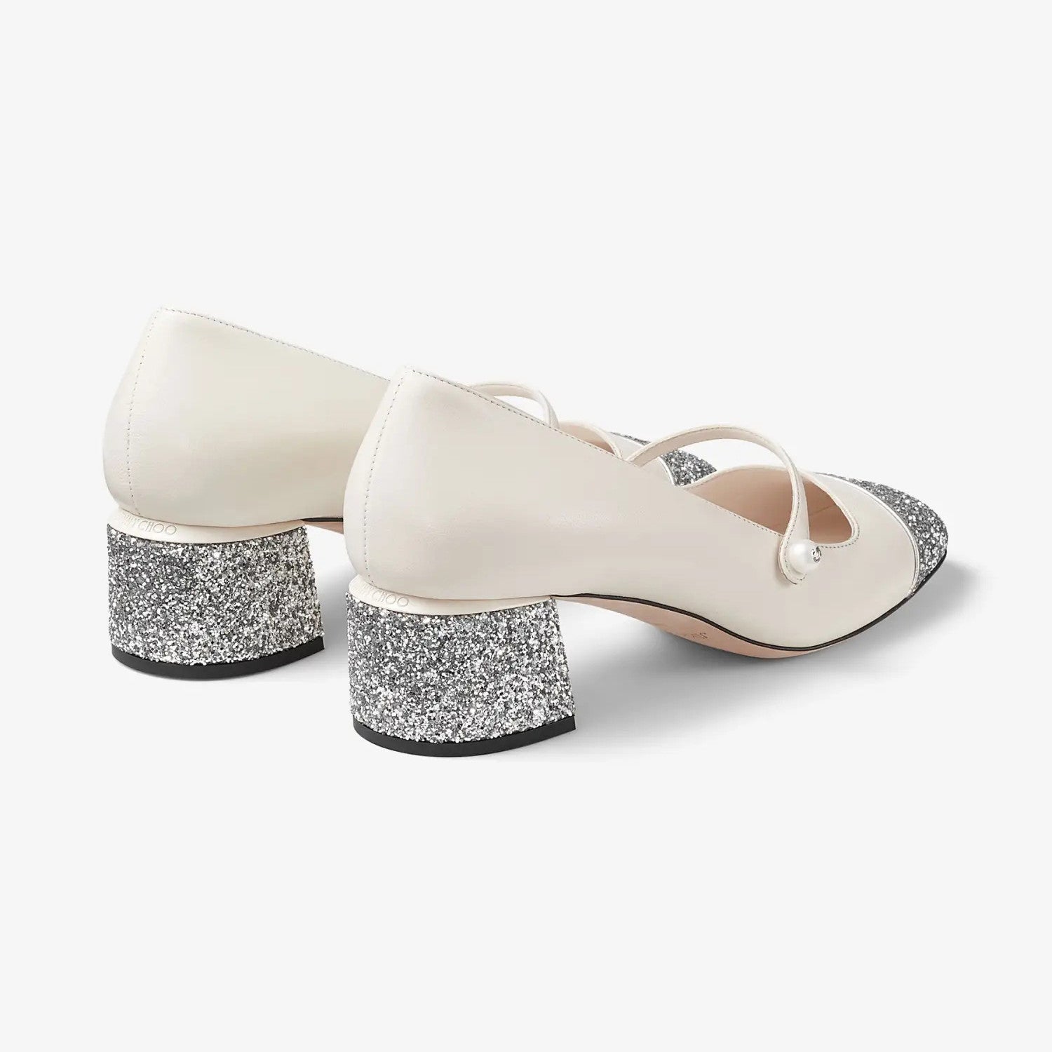 JIMMY CHOO ELISA 45 Women's Spring/Fall Fashion Classic Square Toe Slip On Chunky Heel High-Heel Two Tone Pearl Mary Jane Shoes #79448