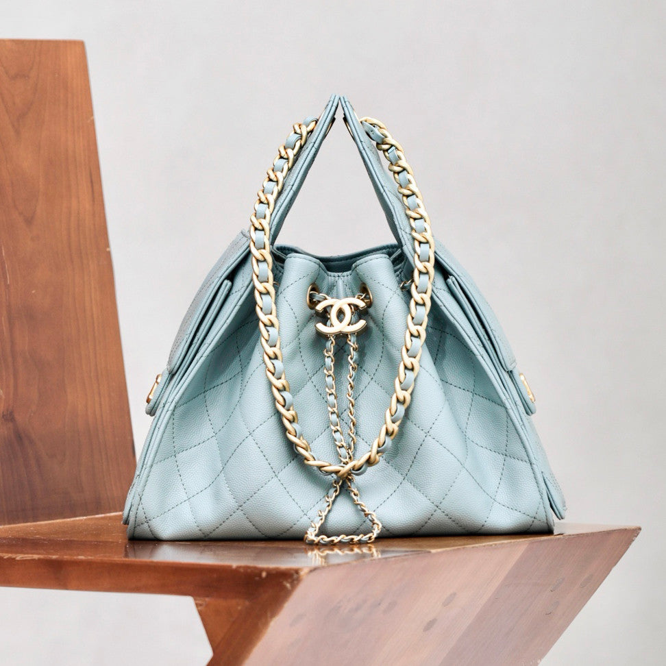 Chanel Women's Fashion Classic Solid Color Leather Logo Drawstring Underarm Bag Chain Handbag Tote Shoulder Bag Bags AS5293-B20304-U2367 Metallic-colored Leather Tends To Fade Easily #78855