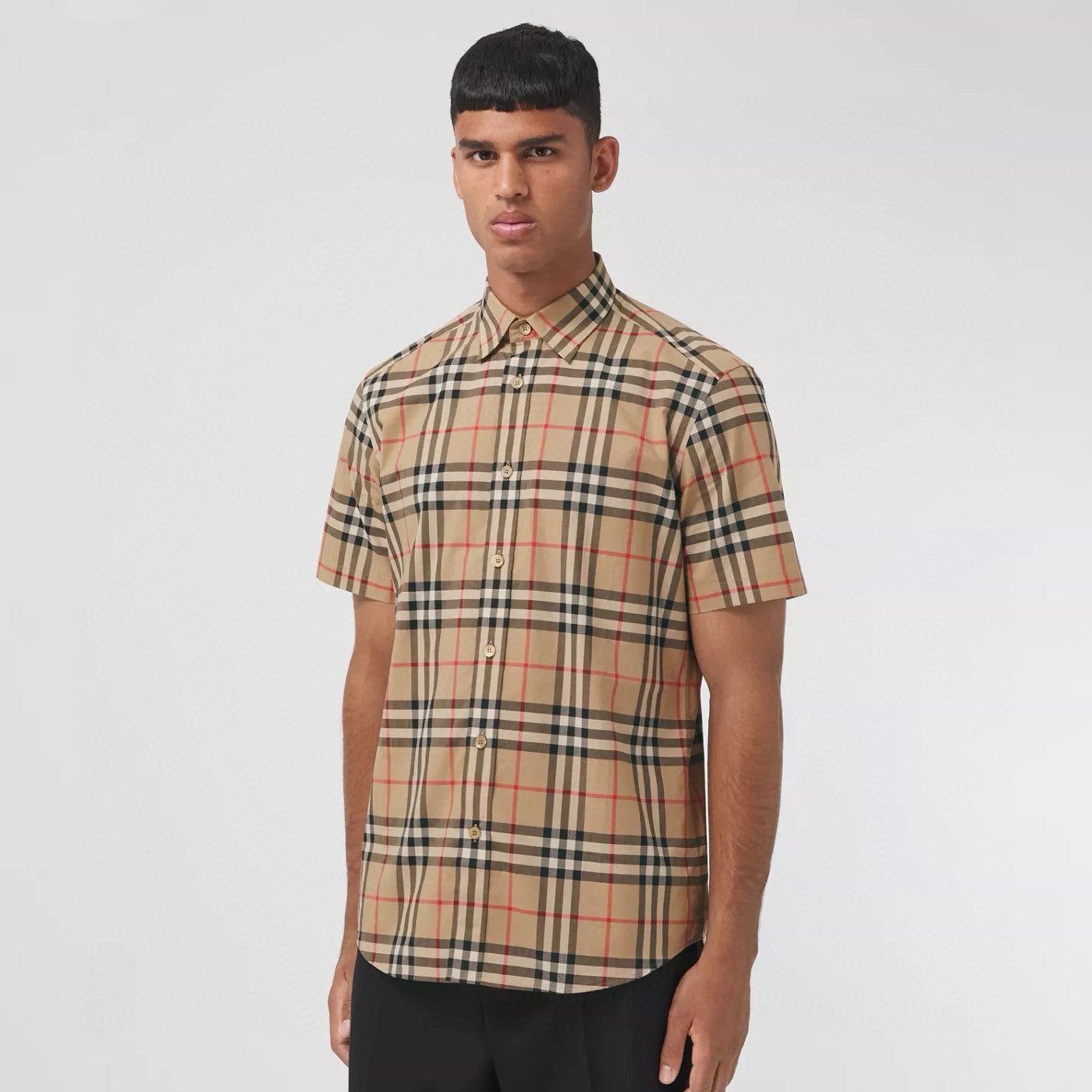 Burberry Men's Summer Checkered Print Single-Breasted Collar Short-Sleeved Shirt #77686