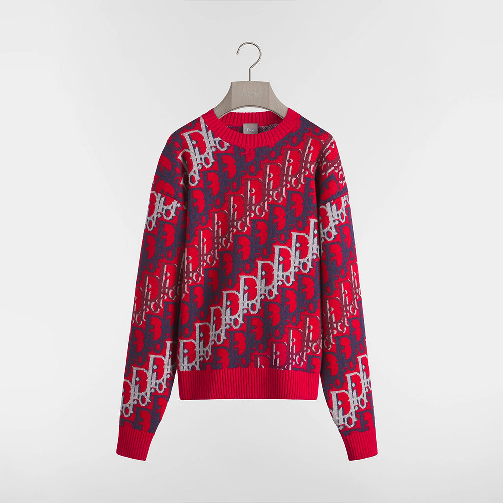 DIOR Dior Oblique Sweater Red Wool Jacquard #375646