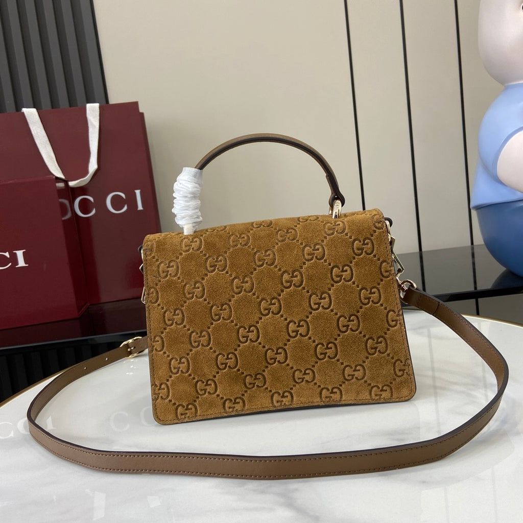Gucci Women's Solid Color Tiger Head Lock Buckle Suede Handheld Crossbody Shoulder Bag Bags #75132