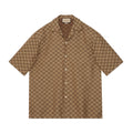 Gucci Men's Summer Brown Lapel Single Breasted Logo Printed Short Sleeve Shirt #98679