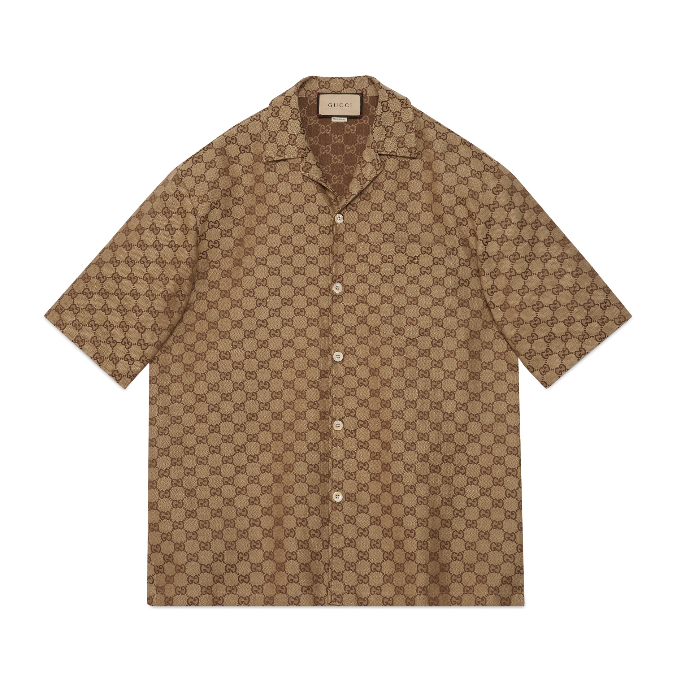 Gucci Men's Summer Brown Lapel Single Breasted Logo Printed Short Sleeve Shirt #98679