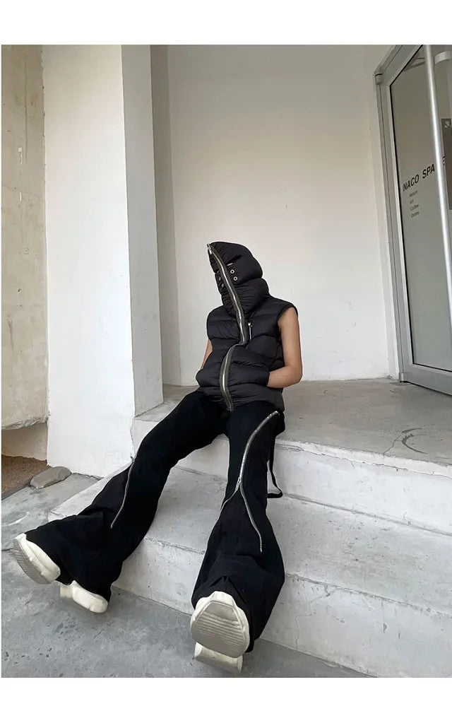 Rick Owens Men's Fall/Winter Dark Style Casual Solid-Color Full-Zip Hooded Quilted Down Vest Ngvp #2521