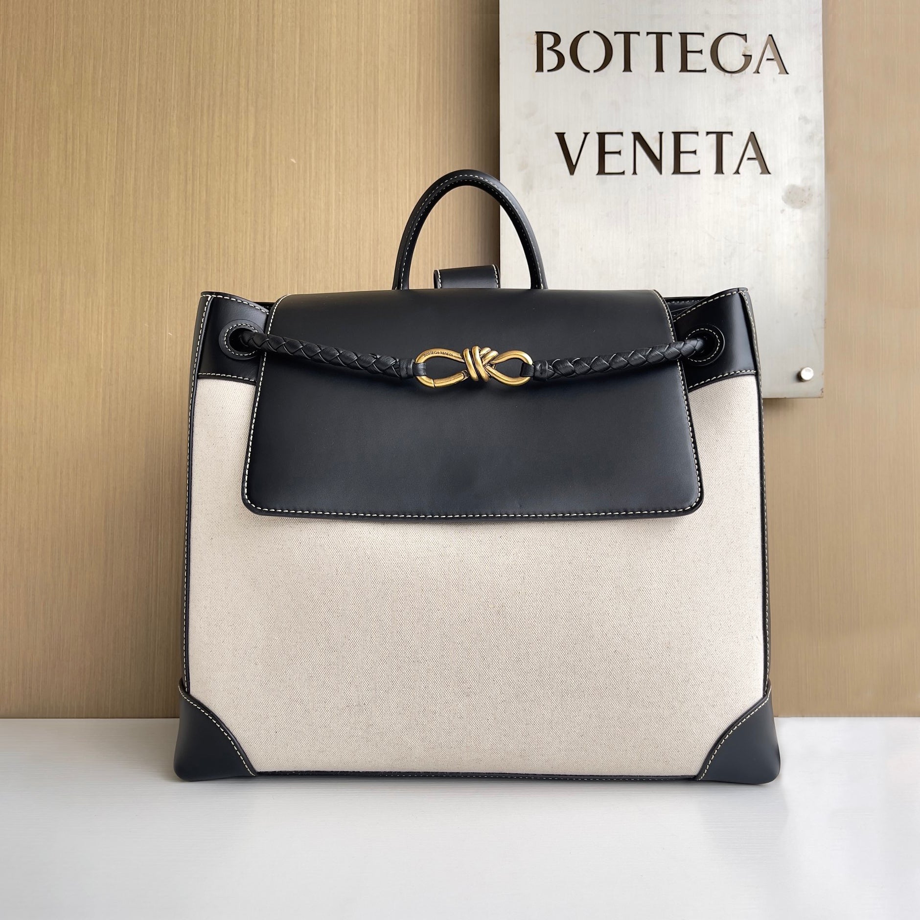 Bottega Veneta Women's Colorblocking Andiamo Leather Canvas Rucksack Tote Bag Bags #76523