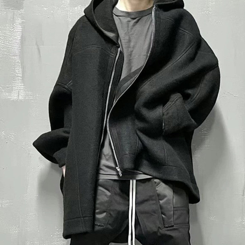 Rick Owens Men's Spring And Autumn Solid Color Fashion Trend Cape Wool Hoodie Long Sleeve Loose Sweater Ngvp #7523